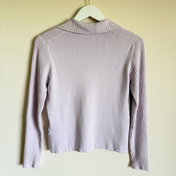 BCBG Max Azria Women’s Y2K Fitted Knit Lilac Collared Top Shirt Blouse M - Picture 5 of 7